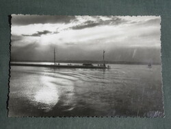 Postcard, balaton, sunset, sailboat, pier skyline