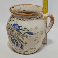 Hódmezővásárhely, colorful flower pattern, white glazed folk ceramic mug (2921)