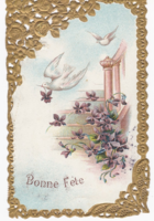 Flowers, doves - gilded, lace embossing postcard