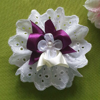 Wedding csd05 - madeira wristlet with satin flower - ecru purple