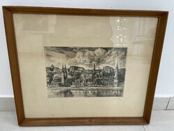 vladimir Szabó batthyány square budapest etching graphic cityscape street view