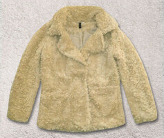 H&M márkájú, M-es méretű, drapp, krém, bézs színű zsebes női műszőrme kabát, bundakabát, bunda