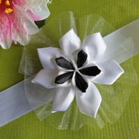 Wedding csd14 - snow white and black satin floral wristlet based on organza