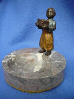 Marble ashtray with a painted Viennese bronze figure