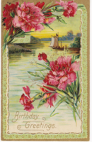 Flowers by the Lake - gilded embossed postcard