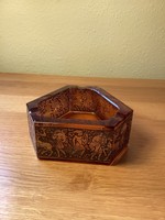 Amber colored moser glass ashtray marked.