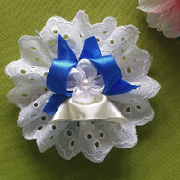 Wedding csd06 - madeira wristlet with satin flower - ecru royal blue