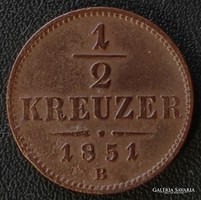 1/2 Krajcár / kreuzer 1851 b (nail mine)