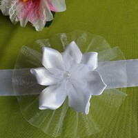 Wedding csd12 - organza-based snow-white satin, organza, beaded, floral wristband