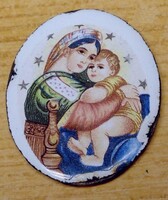 Star fire enamel pendant with the virgin mother and the baby on the back with Croatian inscription, without frame