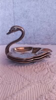 Vintage swan shaped metal alloy English set of 3 ashtrays, marked