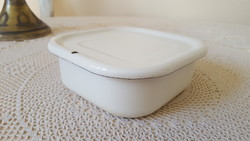 Small enameled square pot with lid