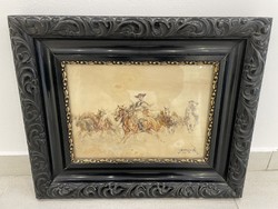 Antique horse and foal watercolor from 1937, unknown signature