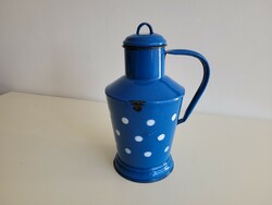 Old vintage 2 liter polka dot blue enameled small jug. Enameled 2 l water jug