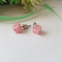 New, pink, dice-shaped earrings, bling