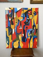 119 X 92 cm red and blue large abstract modern oil canvas painting