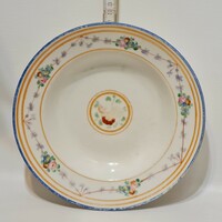 Colorful flower garland pattern, blue and yellow striped porcelain wall plate (2930)