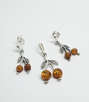 Silver + amber earrings and pendant set. Special, unique!