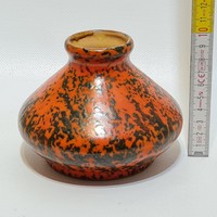 Tófej, black, orange glazed, small cone ceramic vase (2931)