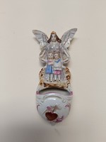 Antik szenteltvíztartó 19. - 20. század biszkvit porcelán keresztény őrangyal angyal fali 8391