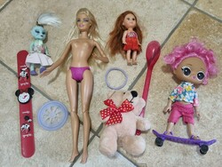 Original mattel barbie doll, disney toy watch, plush, game pack 4.