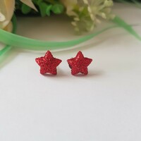 New, shiny red, mini star-shaped earrings, bling