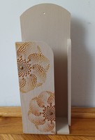 New! Beige wooden tissue holder with mandala decoration, hand painted