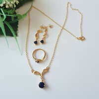 New dark blue crystal rhinestone jewelry set - necklace + earrings + ring