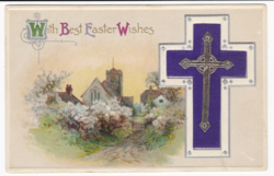 Easter greetings - embossed postcard with textile insert from 1917