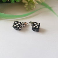 New, black, dice-shaped earrings, bling