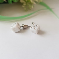 New, white, dice-shaped earrings, bling