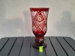 Hatalmas Cseh bordó kristály váza