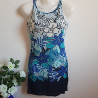 New, approx. Xs custom-made flower print mini dress, strappy summer dress, tunic