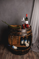 Wine and glass holder from an old barrel - rustic wine holder - barrel wine holder - self-made