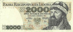 2000 zloty zlotych 1982 Lengyelország Ritka