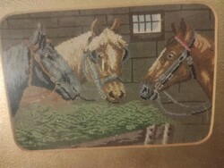 Equestrian tapestry picture in a frame