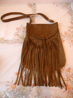 Brown fringe split leather shoulder bag