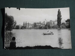 Postcard, view of the village of Abaliget with the boating lake