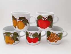 Alföldi house factory mugs with fruit patterns, 5 in one
