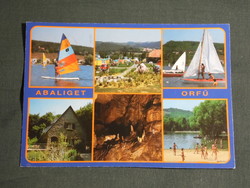 Postcard, abaliget orfú, mosaic details, lake, stalactite cave, tourist house, restaurant, camping, sailing