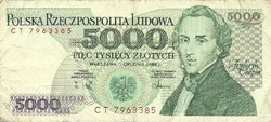 5000 zloty zlotych 1988 Lengyelország.