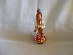 Old glass Christmas tree decoration - girl in folk costume!
