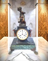 Antique marble mantel clock furniture clock with bronze statue with g&g marked structure