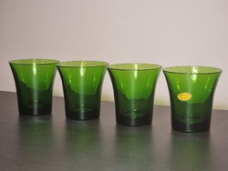 *4 db zöld üvegpohár készlet, Emerald Glass matrica jelöléssel.XX.szd közepe-második fele.