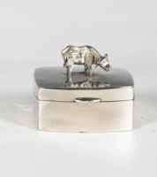 Silver art deco style box with a cow figure