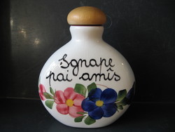 Italian ceramic hand-painted brandy flask, bottle