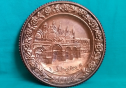 Showy wall decoration - copper imitation pressed metal tray - souvenir decoration with the inscription Venice