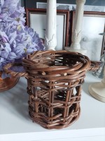 Small basket with ears, basket, made of woven cane, height 17 cm, diameter without ears 17 cm