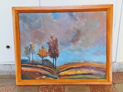 Szombathely painter-junior Ferenc Gerencsér (1928 - ?) Gloomy landscape 1950k oil/canvas 70x56 cm with wooden frame