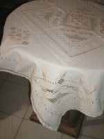 Beautiful cream-colored embroidered azure woven needlework tablecloth